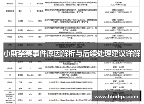 小斯禁赛事件原因解析与后续处理建议详解